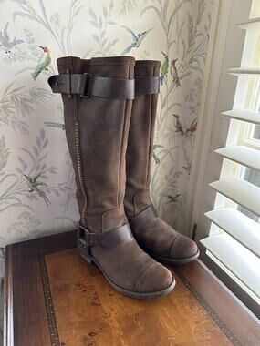 UGG Dree Boots 1005690 Brown Suede Knee High Harness Riding Boots Women 5.5